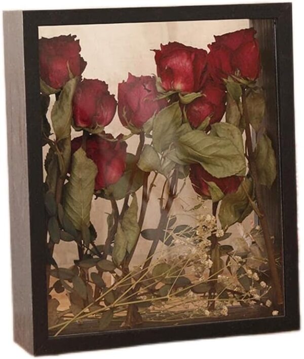 Wooden Dried Flower Photo Frame Dried Flower Display Stand Decorative Floating Photo Frame DIY Display Box, Suitable for Dried Flowers, Specimens, Handicrafts, Baby Souvenirs and Photos (Black)