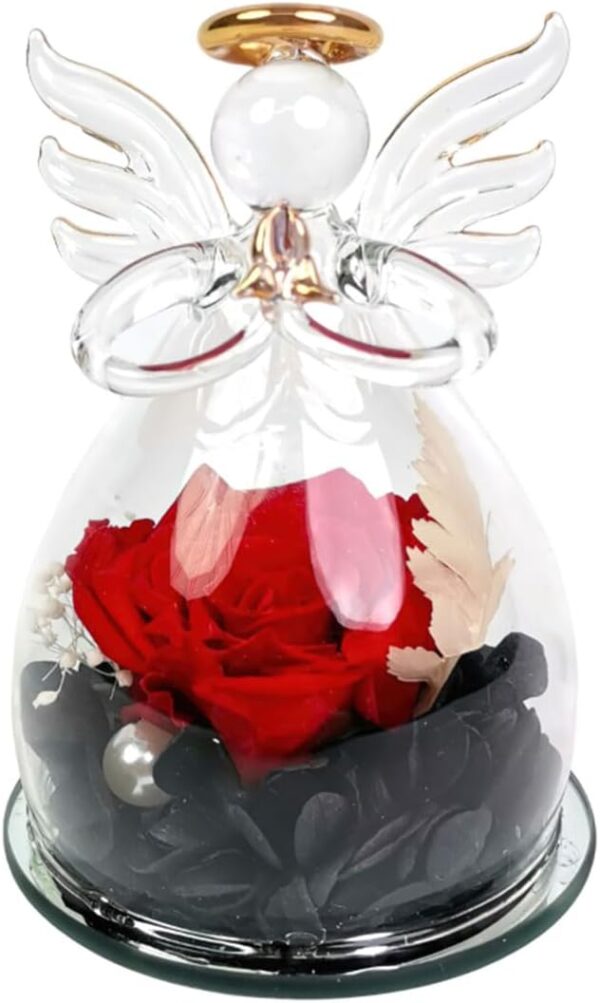 Valentine's Day Eternal Flower Box Preserved Rose with Angel Figurines Flowers Box for Mother's Day Christmas Birthday Valentine's Anniversary Desktop Ornament(Red)