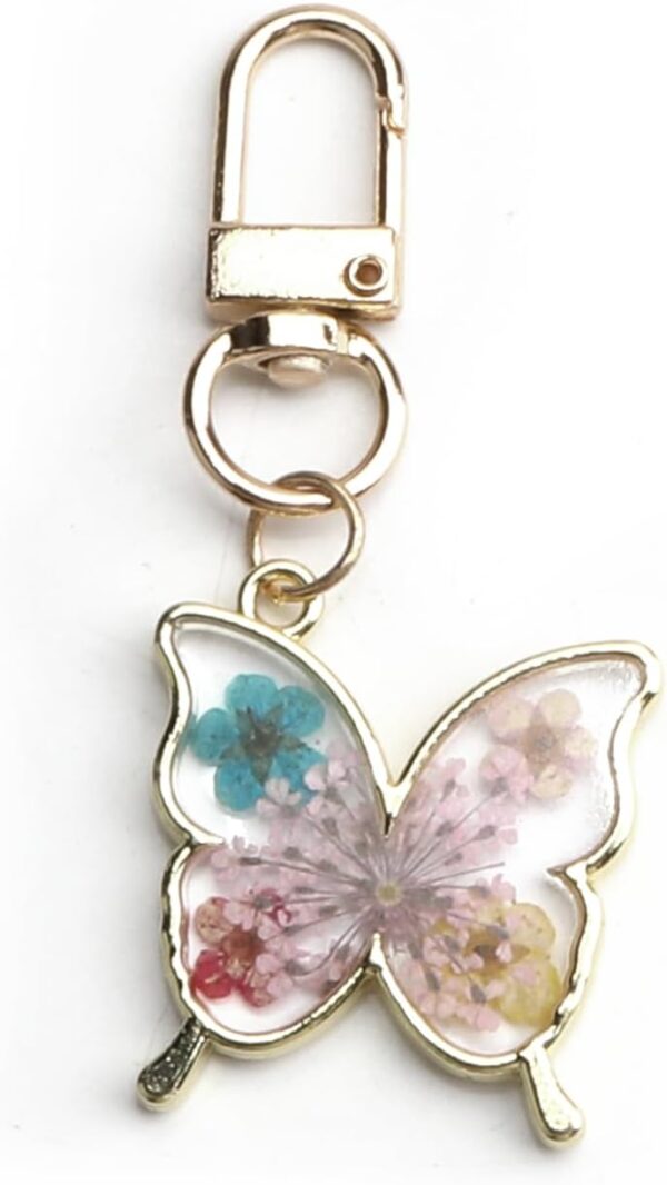 Handmade Pressed Flower Keychain,Butterfly Design Dried Flowers Resin Keychain Gift for Women