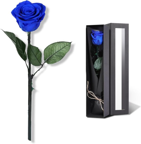 Blue Flowers for Delivery , Preserved Blue Roses Flower Gifts for Women, Real Roses Single Rose Gifts for Her, Mom Birthday Gifts from Daughter, Valentines Flowers