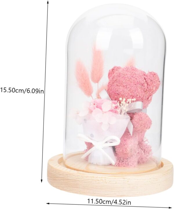 Bear Shaped Preserved Flower Ornament in Glass Dome Romantic Desktop Decoration for Teachers Day Valentine Day Unique Eternal Flower Present Box Compact Design with Smooth Surface - Image 2