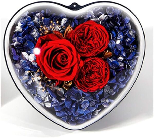 Artificial Flower Eternal Flower Heart-Shaped Preserved Flower Gift Jewelry Storage Box Preserved Real Rose Wife Girlfriend Valentine’s Day Birthday Ornaments