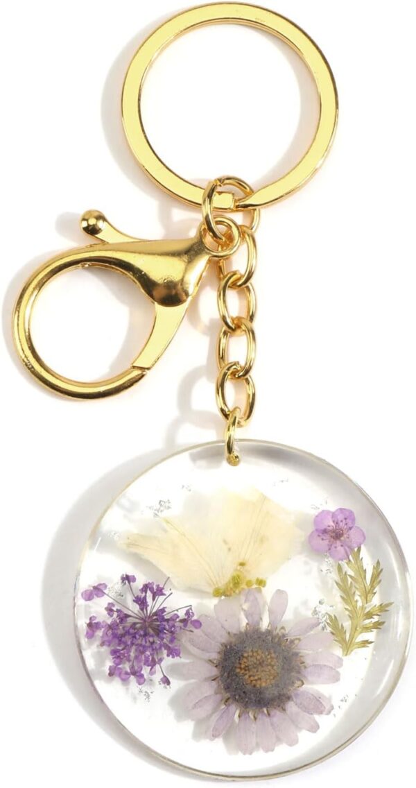 Dried Pressed Flower Keychain,Handmade Floral Resin Keychain,Flower Gifts for Mom Sister Bestie Wife Girlfriend