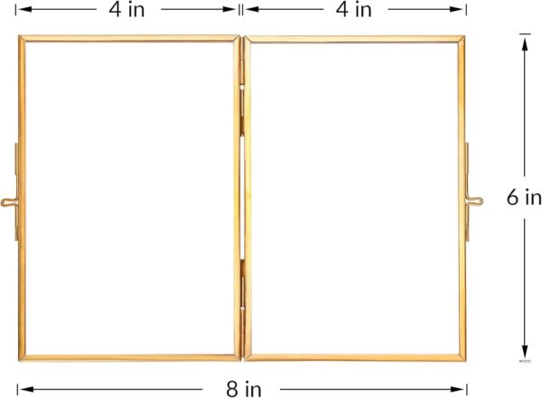Glass Pressed Flower Frame Handmade, Hinged Double Press Flower Frame, Tabletop Brass Photo Frames, Rectangle Dried Flower Display Folding Frame for Home, Gold,4×6 Inches - Image 2