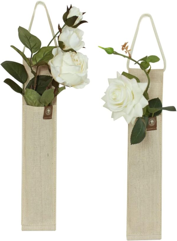 2 Pack 12.5" H Wall Vases for Flowers, Wall Hanging Vase Fabric Flower Vase Decor for Living Room,Bedroom, Office and More(Linen)
