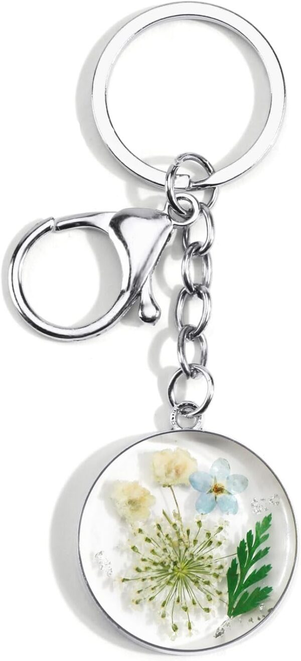 Handmade Pressed Flower Keychain, Real Dried Flower Resin Keychain Gifts for Women Mom Bestie