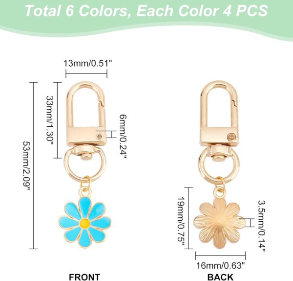 24pcs Flower Keychain, Daisy Enameled Charms Aesthetic Keychain Car Key Ring Pendant Key Chains for Mom Mother's Day, Handbag Bag, Earphone Case Decoration, Purse Accessories - Image 2