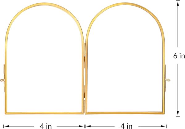 Double Glass Frame for Pressed Flowers Handmade, Pressed Flower Frame, Hinged Tabletop Brass Photo Frames, Dried Flower Display Folding Picture Frame for Home, ArcShaped, Gold, 4×6 Inches - Image 2