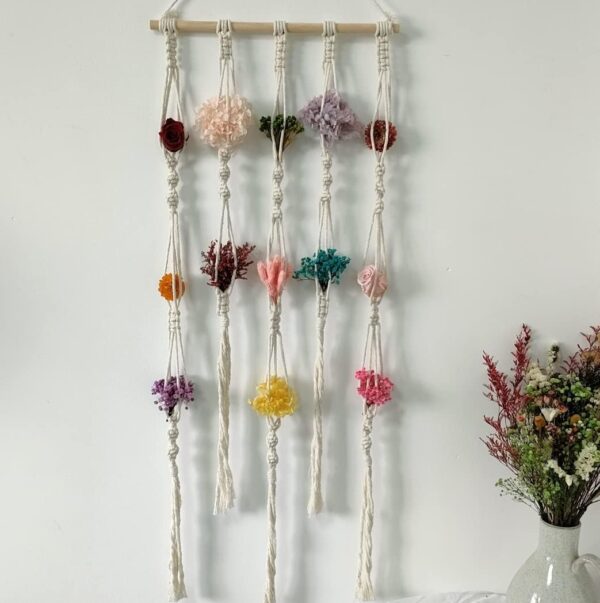 Decor Long  Boho Wall Hanging Tapestry Dried Natural Flowers Decoration Preserved Hydrangea Flowers Baby's Breath Preserved for Office Bedroom Apartment (A)