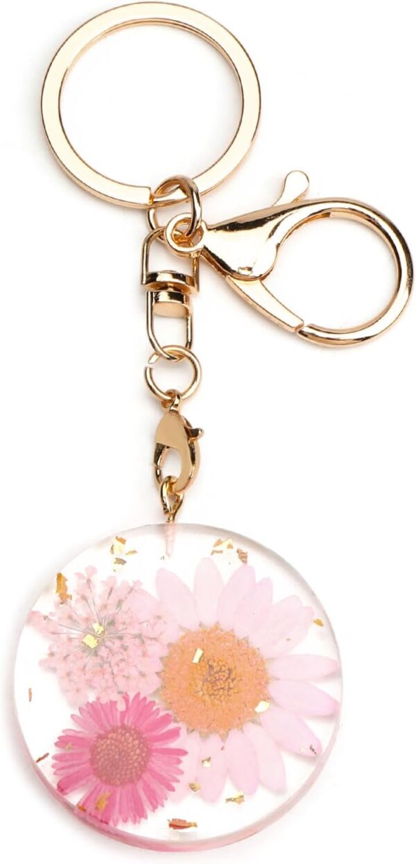 Handmade Pressed Flower Keychain with Butterfly Charm, Dried Flower Resin Keychain Gift for Women Mom Bestie