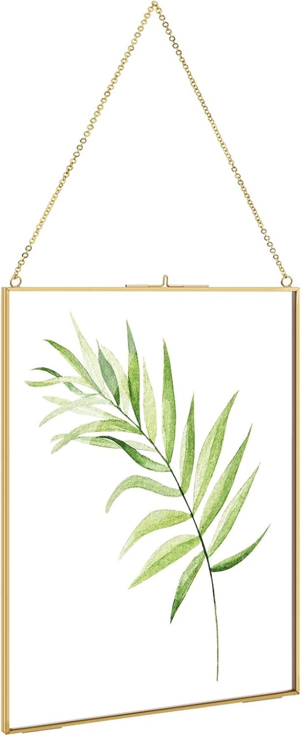Brass Hanging Photo Frame,8x12 inch Double Glass Frame for Pressed Flowers,Clear DIY Vintage Artwork Display Frame Wall Mounted Photos Frame