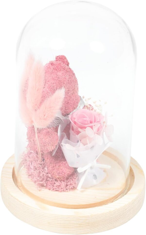 Bear Shaped Preserved Flower Ornament in Glass Dome Romantic Desktop Decoration for Teachers Day Valentine Day Unique Eternal Flower Present Box Compact Design with Smooth Surface