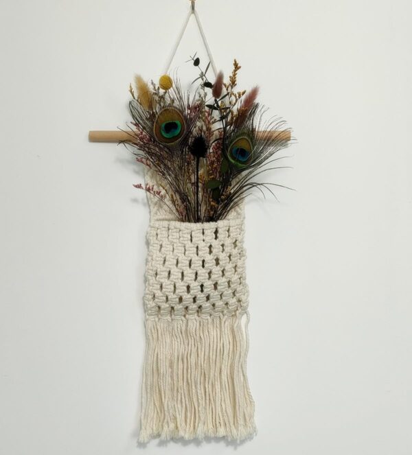 Boho Wall Hanging Dried Natural Flowers Decoration,  Mesh Bag Hanging Decor, Small Pampas Grass Preserved Eucalyptus  Bunny Tail for Office Bedroom - Image 2