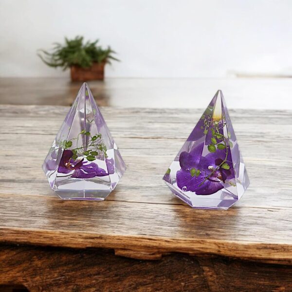 Eternal Flower Baby | Orchid Keiki & Preserved Natural Flower in Resin | Pyramid Orchid | Resin Paperweight (Purple) - Image 2