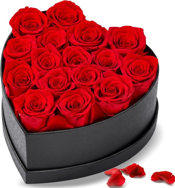 16 Preserved Roses in Heart-Shaped Box - Eternal Love Gift, Long-Lasting Roses for Her - Forever Flowers - Ideal for Valentine's Day, Anniversaries, Mother's Day - Elegant Display Box