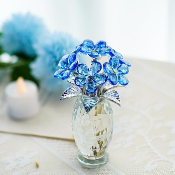 Blue Crystal Forget Me Not Flower Figurine,Flower Gifts for Women,Crystal Glass Flower Collectible Ornaments for Home Decor Table Centerpiece - Image 2