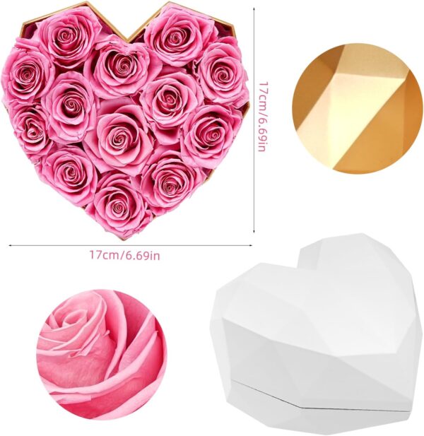 14 Piece Preserved Roses, Pink Forever Flower with Heart Shape Box Real Rose Eternal Flowers Gifts for Women Birthday Mother's Day Valentine's Day - Image 2