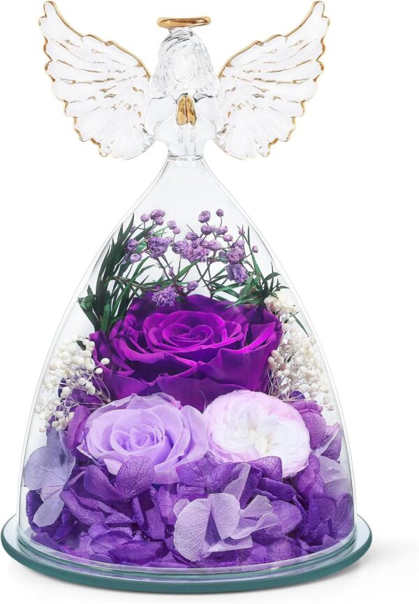 Gifts for Women Mom Preserved Rose Forever Flower in Glass Angel Figurine Fresh Flowers for Delivery  Birthday Gifts for Grandma Wife Sister Christmas Anniversary Eternal Purple Roses