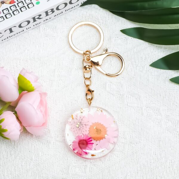 Handmade Pressed Flower Keychain with Butterfly Charm, Dried Flower Resin Keychain Gift for Women Mom Bestie - Image 2