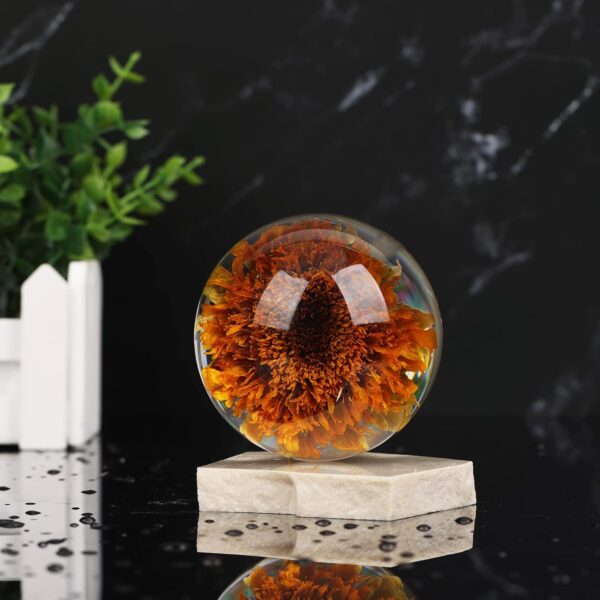 Real Sunflower Paperweight - Crystal Sunflower Balls, Collectible Ornaments for Home Office Desktop Decor, Anniversary & Birthday Gift, 3.15 Inch