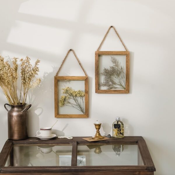 Dried Flowers Grass Wall Art Set of 2 Natural Plant Artwork with Clear Glass Display Frame and Jute Rope Gallery Wall Decor Living Room Decor - Image 2