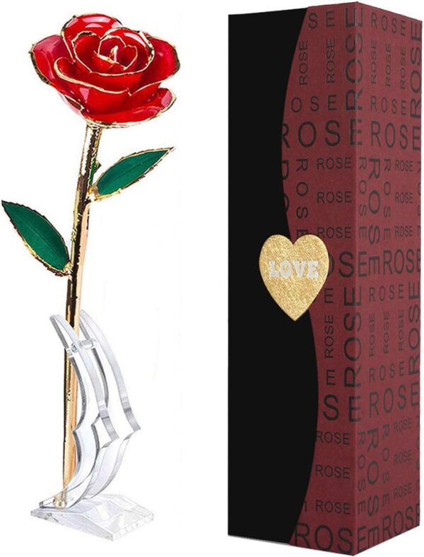 Gold Dipped Rose,24K Gold Rose with Transparent Stand,Real Long Stem Eternity Rose Flower Best for Her,Mom,Wife,Girlfriend,Anniversary,Mothers Day,Birthday,Valentine's,Wedding