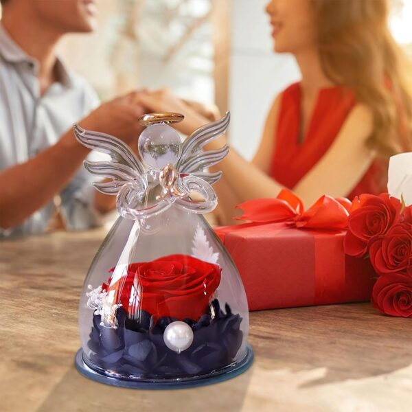 Valentine's Day Eternal Flower Box Preserved Rose with Angel Figurines Flowers Box for Mother's Day Christmas Birthday Valentine's Anniversary Desktop Ornament(Red) - Image 2