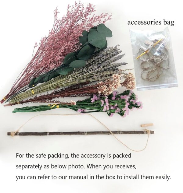 Natural Dried Flower Rack, Dried Flower Wall Hanging for Boho Farmhouse Wall Decor, Eucalyptus Dried Herb Rack, Greenery Hanging Plants for Kitchen, Bedroom, Living Room, Lavender - Image 2