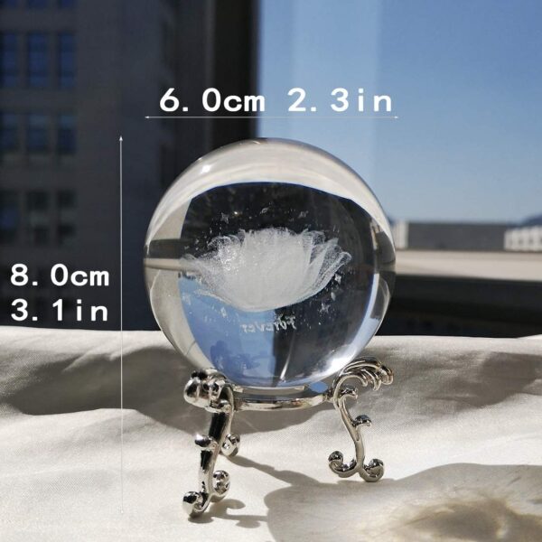 60mm 3D Inner Carving Rose Flower Crystal Ball Paperweight with Sliver Stand Fengshui Home Decor - Image 2