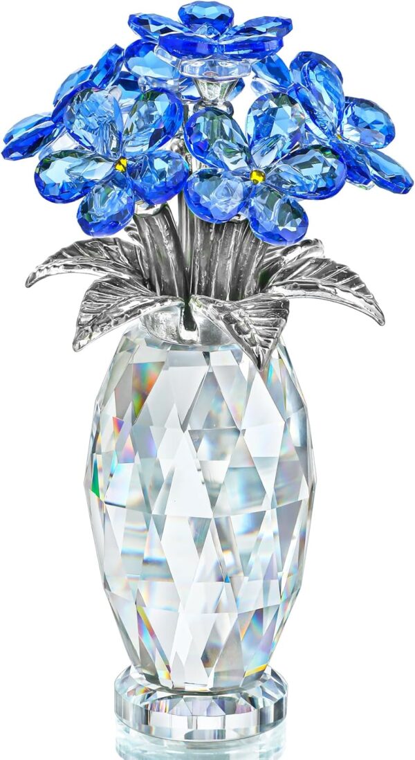 Blue Crystal Forget Me Not Flower Figurine,Flower Gifts for Women,Crystal Glass Flower Collectible Ornaments for Home Decor Table Centerpiece