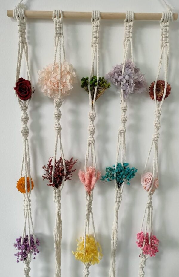 Decor Long  Boho Wall Hanging Tapestry Dried Natural Flowers Decoration Preserved Hydrangea Flowers Baby's Breath Preserved for Office Bedroom Apartment (A) - Image 2