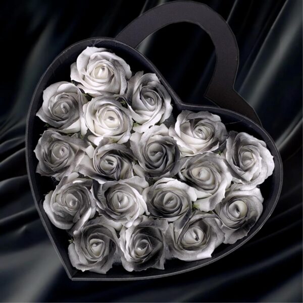 Forever Flowers in Heart Shape Box,Gift for Valentines Day, Gift for Her, Gifts for Women,Birthday Gifts for Women,Gifts for Wife,Eternal Roses, Soap Flower Roses Gift for Valentines Day (black-white)