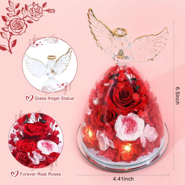 Gifts for Women Preserved Rose Forever Flower in Glass Angel Figurine Fresh Flowers for Delivery Mothers Day Birthday Gifts for Mom Grandma Wife Sister Red - Image 2