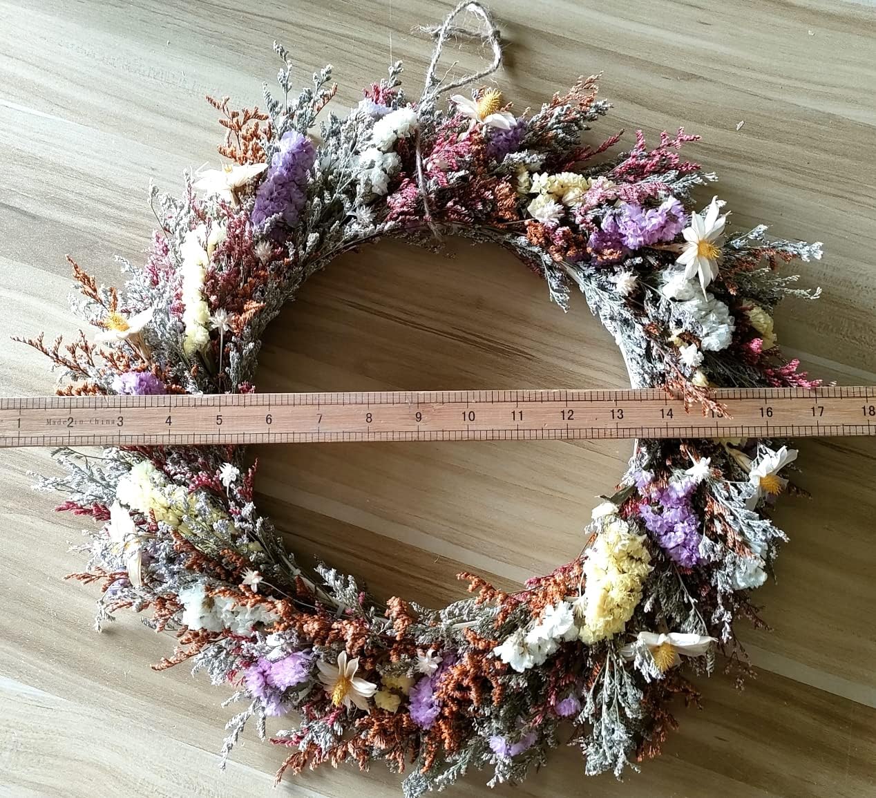 Rustic Nature Flower Big Wreath 17”,Wall Hanging Christams Decoration, Dried Natural Colorful Forget-me-not Flower, Preserved Caspia Grass, Welcome Dry Hanging Garland for Front Door Window Décor - Image 2