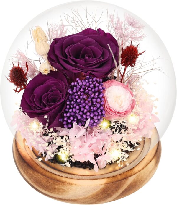 Preserved Flowers Bouquets Unique Rose Preserved Flower Gifts in Glass Dome for Women,Wife, Grandma Suitable for Birthday, Mother’s Day, Valentine’s Day, Anniversary, Christmas