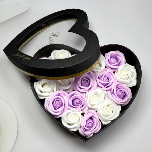 Forever Flowers in Heart Shape Box,Gift for Valentines Day, Gift for Her, Gifts for Women,Birthday Gifts for Women,Gifts for Wife,Eternal Roses, Soap Flower Roses Gift for Valentines Day (lilac-white)