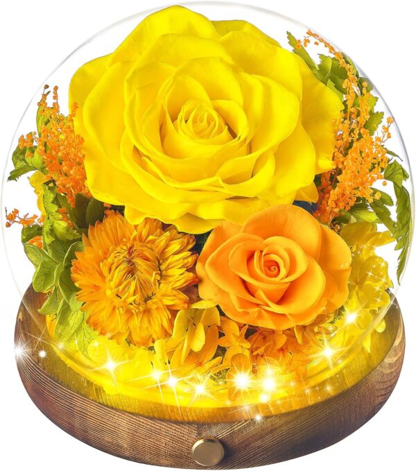 Rose in Glass Dome Flowers for Delivery  Preserved Roses Forever Flowers Rose Globe Ball Flower Globe Gift for Women Mom Grandma Wife Friend Birthday Mothers Day Yellow