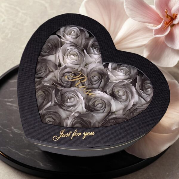 Forever Flowers in Heart Shape Box,Gift for Valentines Day, Gift for Her, Gifts for Women,Birthday Gifts for Women,Gifts for Wife,Eternal Roses, Soap Flower Roses Gift for Valentines Day (black-white) - Image 2