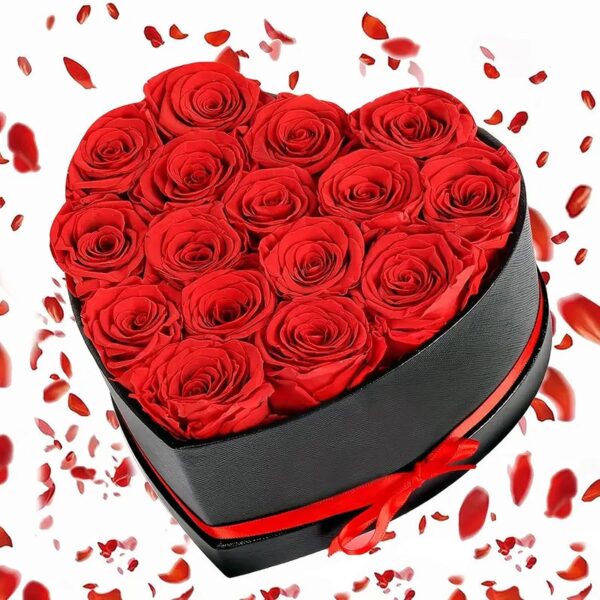Birthday Gifts for Women Forever Rose: Preserved Real Flower in Heart Shape Box - Anniversary Women Gift - Romantic Valentines for Her - Mothers Presents - Eternal Love Girlfriend Wife 16PCS
