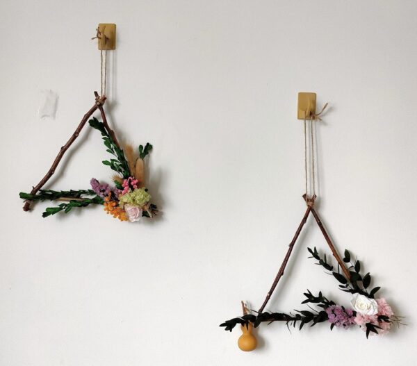 Dried Nature Flower Rack, Triangle Wreath 12”, Wall Hanging Farmhouse Decoration, Preserved Real Flowers, Baby’s Breath, Green Leaves, Handmade Home, Hotel, Cafe House Décor (2 Set) - Image 2